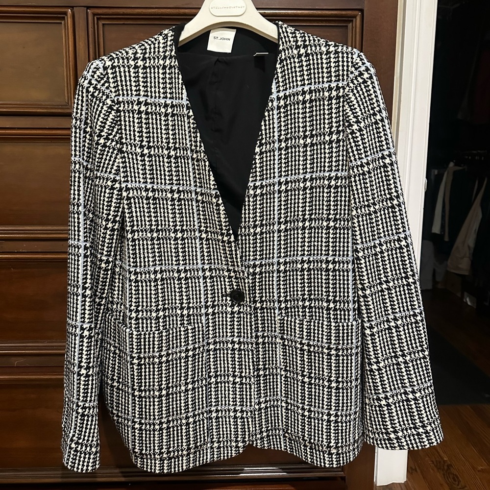 St. John Black and White Checkered Blazer